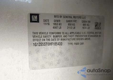 2017 Chevrolet Malibu 1Lt from USA, damaged, VIN 1G1ZE5ST6HF185430